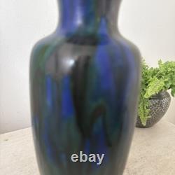 Art nouveau Minton Hollins & Co Astra Ware Pottery vase 1920's Blue Green 10 in