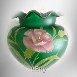 Art nouveau Mont Joye art glass vase hand painted flowers