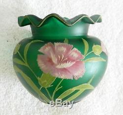 Art nouveau Mont Joye art glass vase hand painted flowers