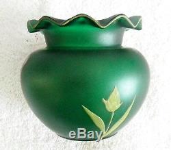 Art nouveau Mont Joye art glass vase hand painted flowers