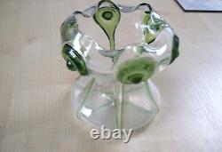 Art nouveau/ peacock Stuart & sons glass small vase, hand blown