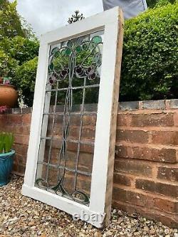 Arts & Crafts Large Lead Stained Glass Window Rare Vintage Art Nouveau