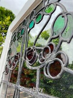 Arts & Crafts Large Lead Stained Glass Window Rare Vintage Art Nouveau