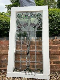 Arts & Crafts Large Lead Stained Glass Window Rare Vintage Art Nouveau