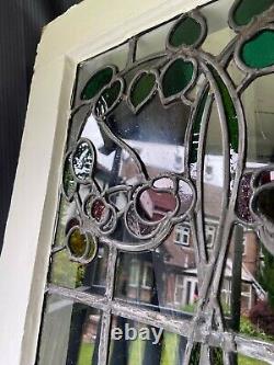 Arts & Crafts Large Lead Stained Glass Window Rare Vintage Art Nouveau