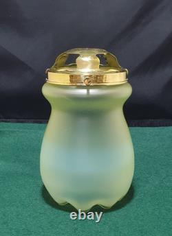 Arts Crafts Nouveau Vaseline lamp shade with brass gallery