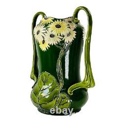 Arts Crafts pottery Julius Dressler Vase Austria Majolica Nouveau h33cm c1880