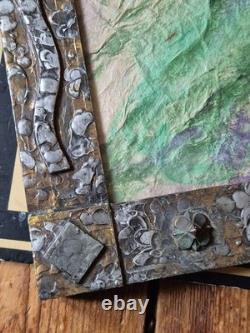 Arts and crafts nouveau style maiden pewter mixed metal frame green cabouchon
