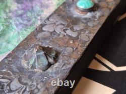 Arts and crafts nouveau style maiden pewter mixed metal frame green cabouchon