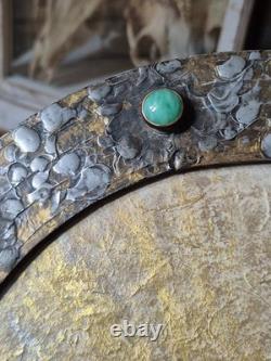 Arts and crafts nouveau style maiden pewter mixed metal frame green cabouchon