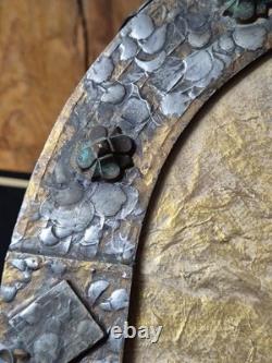 Arts and crafts nouveau style maiden pewter mixed metal frame green cabouchon