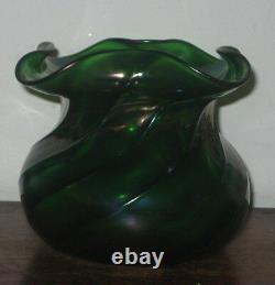 Austrian Bohemian Iridescent Glass Vase Art Nouveau Wavy Rim