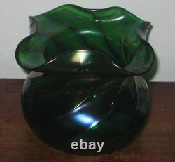 Austrian Bohemian Iridescent Glass Vase Art Nouveau Wavy Rim