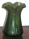 Austrian Bohemian Iridescent Green Ribbed Vase Art Nouveau