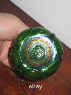 Austrian Bohemian Iridescent Green Ribbed Vase Art Nouveau