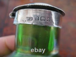 Austrian Bohemian Pos Loetz Iridescent Green Bottle Flask Art Nouveau Silver Top