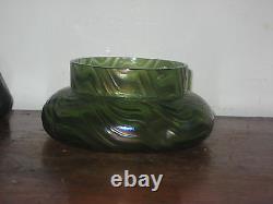 Austrian Iridescent Glass Vase / Bowl Art Nouveau Ribbed Dimpled Design