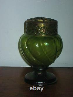 Austrian Iridescent Green Glass Rose Holder Vase Art Nouveau