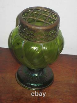 Austrian Iridescent Green Glass Rose Holder Vase Art Nouveau