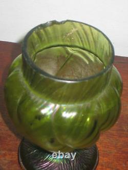 Austrian Iridescent Green Glass Rose Holder Vase Art Nouveau