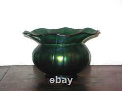 Austrian Iridescent Green Wide Rim Vase Art Nouveau