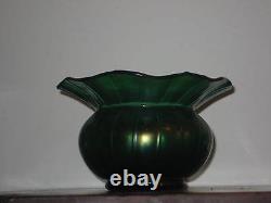 Austrian Iridescent Green Wide Rim Vase Art Nouveau