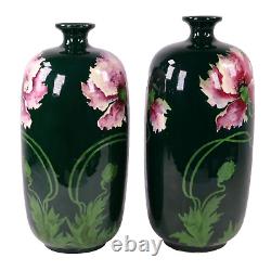 Austrian Pottery Julius Dressler Vases Art Nouveau Flowers h25 cm c1890