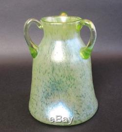 Authentic LOETZ PAPILLION Three-Handled Art Glass Vase c. 1910 Bohemian antique
