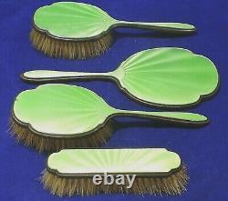 Awesome Sterling Silver Green Enamel Guilloche 4 Piece Dresser Set Brush Mirror