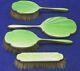Awesome Sterling Silver Green Enamel Guilloche 4 Piece Dresser Set Brush Mirror