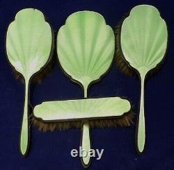 Awesome Sterling Silver Green Enamel Guilloche 4 Piece Dresser Set Brush Mirror