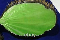 Awesome Sterling Silver Green Enamel Guilloche 4 Piece Dresser Set Brush Mirror