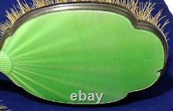 Awesome Sterling Silver Green Enamel Guilloche 4 Piece Dresser Set Brush Mirror