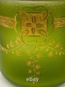 ° BACCARAT ETCHED GREEN ART Nouveau Deco GLASS Cookie Jar Biscuit Barrel Crystal