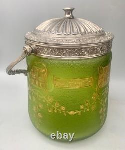 ° BACCARAT ETCHED GREEN ART Nouveau Deco GLASS Cookie Jar Biscuit Barrel Crystal