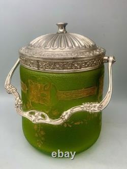 ° BACCARAT ETCHED GREEN ART Nouveau Deco GLASS Cookie Jar Biscuit Barrel Crystal