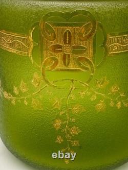 ° BACCARAT ETCHED GREEN ART Nouveau Deco GLASS Cookie Jar Biscuit Barrel Crystal