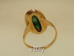 BEAUTIFUL ANTIQUE ART NOUVEAU 10K REPOUSSE GOLD With2.2 CT GREEN TURQUOISE RING