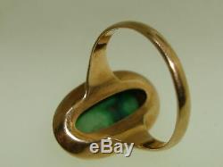 BEAUTIFUL ANTIQUE ART NOUVEAU 10K REPOUSSE GOLD With2.2 CT GREEN TURQUOISE RING