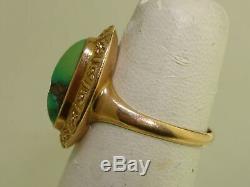 BEAUTIFUL ANTIQUE ART NOUVEAU 10K REPOUSSE GOLD With2.2 CT GREEN TURQUOISE RING