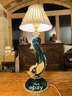 Barovier & Toso Murano 1940s Green Glass Fish Dolphin Table Lamp, Regency