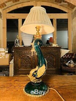 Barovier & Toso Murano 1940s Green Glass Fish Dolphin Table Lamp, Regency