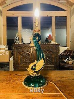 Barovier & Toso Murano 1940s Green Glass Fish Dolphin Table Lamp, Regency