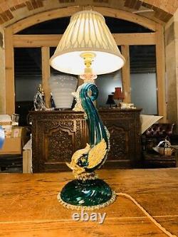 Barovier & Toso Murano 1940s Green Glass Fish Dolphin Table Lamp, Regency