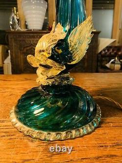 Barovier & Toso Murano 1940s Green Glass Fish Dolphin Table Lamp, Regency