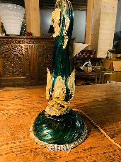 Barovier & Toso Murano 1940s Green Glass Fish Dolphin Table Lamp, Regency