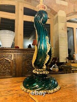 Barovier & Toso Murano 1940s Green Glass Fish Dolphin Table Lamp, Regency