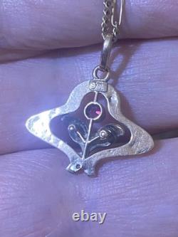 Beautiful Antique Art Nouveau 9ct Rose Gold Enamelled Leaves Flower Pendant 9ct