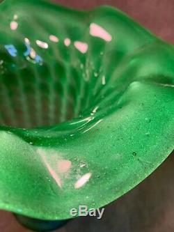 Beautiful Antique Art Nouveau Vase Art Deco Green Frosted Hand Blown Vase Rare