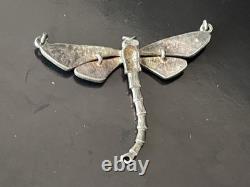Beautiful Antique Art Nouveau dragonfly Solid Silver Guilloche Enamel Pendant